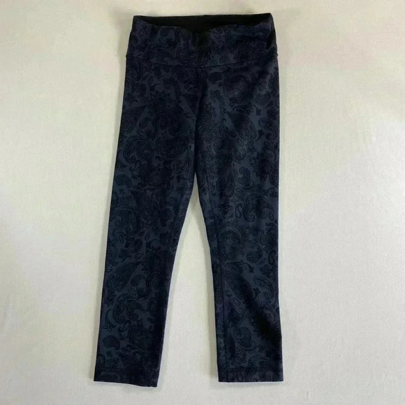 Lululemon Wunder Under Crop Paisley Inkwell Black Blue Women's Size 2 W6594S - Picture 1 of 4